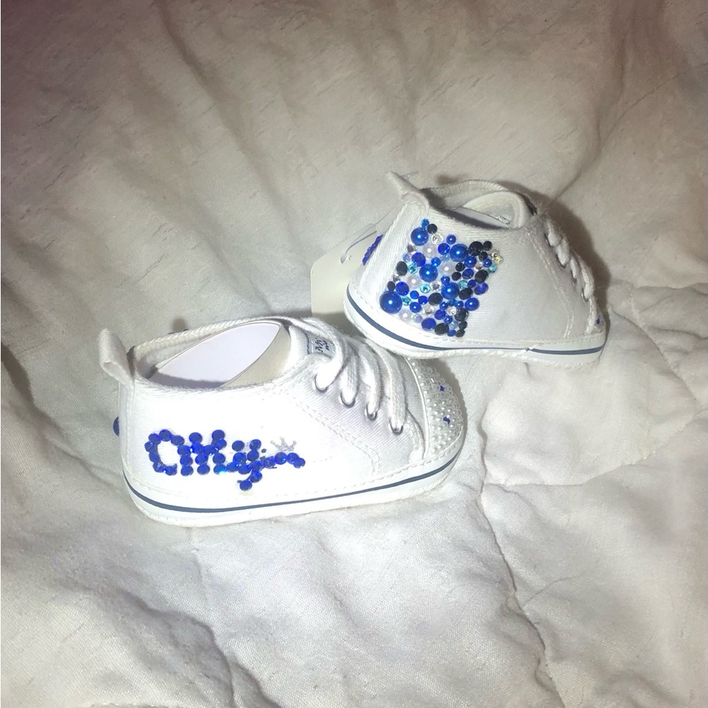 Newborn Christening Baptism Baby Boy Custom Bling Soft Shoes - Picture 3 of 7